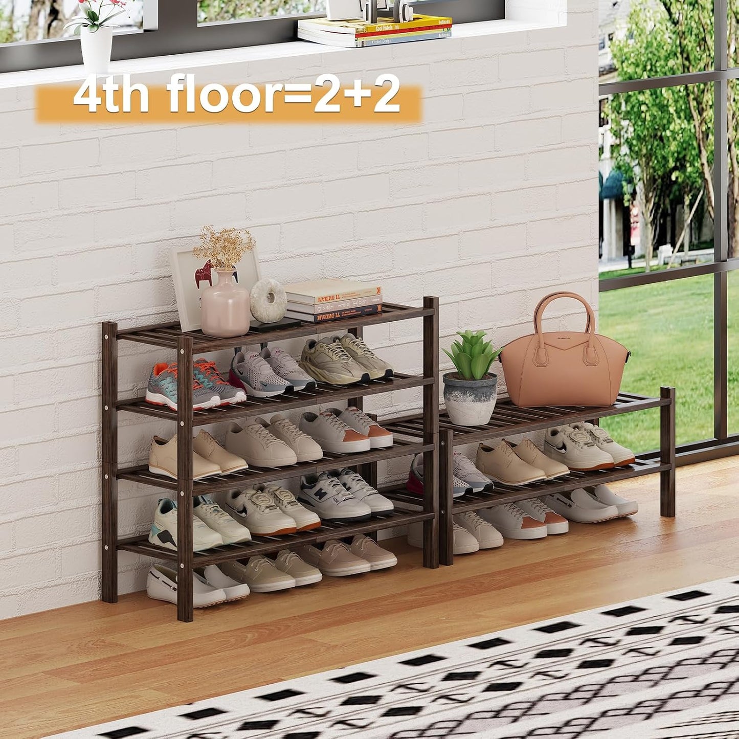 Bamboo Shoe Rack Organizer for Closet and Entryway - Space-Saving Narrow Shoe Stand - Versatile Shoe Holder for Door or Closet Shelf, Garage Bedroom can Freely Stack DIY Small Shoe Racks 3 Tier