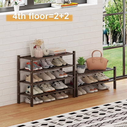 Bamboo Shoe Rack Organizer for Closet and Entryway - Space-Saving Narrow Shoe Stand - Versatile Shoe Holder for Door or Closet Shelf, Garage Bedroom can Freely Stack DIY Small Shoe Racks 3 Tier