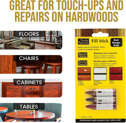 Wood Scratch Repair Fill Stick for Light Surfaces (Set of 3), Great for Touch-Ups and Repairs on Hardwoods Floors, Furniture, Cabinets and Plastic Surfaces.
