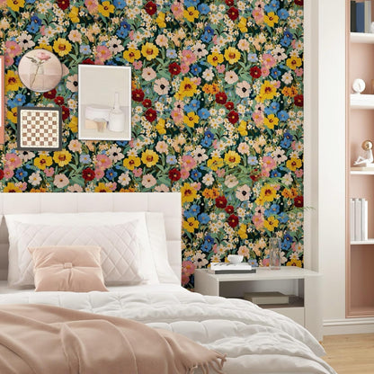 BOKEBEVE Watercolour Floral Peel and Stick Wallpaper Boho Vibrant Contact Paper Renter Friendly Wall Paper for Countertop Cabinet Wall Shelf Liner Removable Blue Colorful 17.5 x 118In