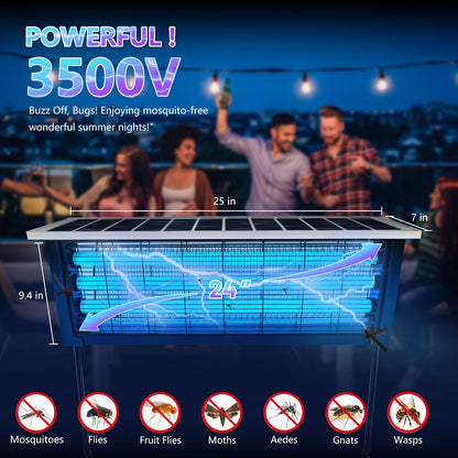 Powerful Large Solar Bug Zapper for 3000 sq.ft with 13FT Extension Cord | Rechargeable Outdoor Mosqutio Killer with 13W Solar Panel, Waterproof Solar Bug Zapper for Patio Garden Backyard RV Camping