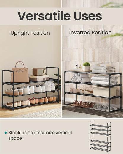 SONGMICS Shoe Rack, 6-Tier Shoe Organizer, Metal Storage Shelf, Upright or Upside Down, for 24-30 Pairs, Stackable, for Entryway, 11.8 x 36.2 x 42.7 Inches, Black ULSA306BH01