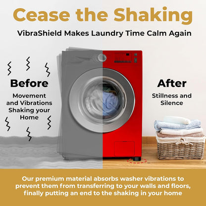 Anti Vibration Pads for Washing Machine with HexaGrip - Stops Washer Dryer Moving, Walking - Prevents Noise, Vibration Transfer - Rubber Antivibration Stabilizer Support Feet Mat - VIBRASHIELD 4 Pack