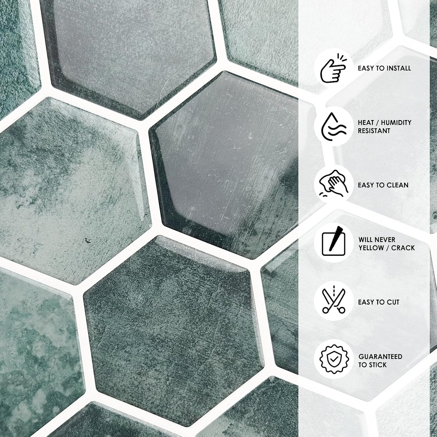 10-Sheet Hexagon Peel and Stick Backsplash for Kitchen, New Upgrade Premium Extra Thicker Design 3D Self Adhesive Wall Tiles, Large Stick on Tiles for Kitchen and Bathroom (12" x 12")