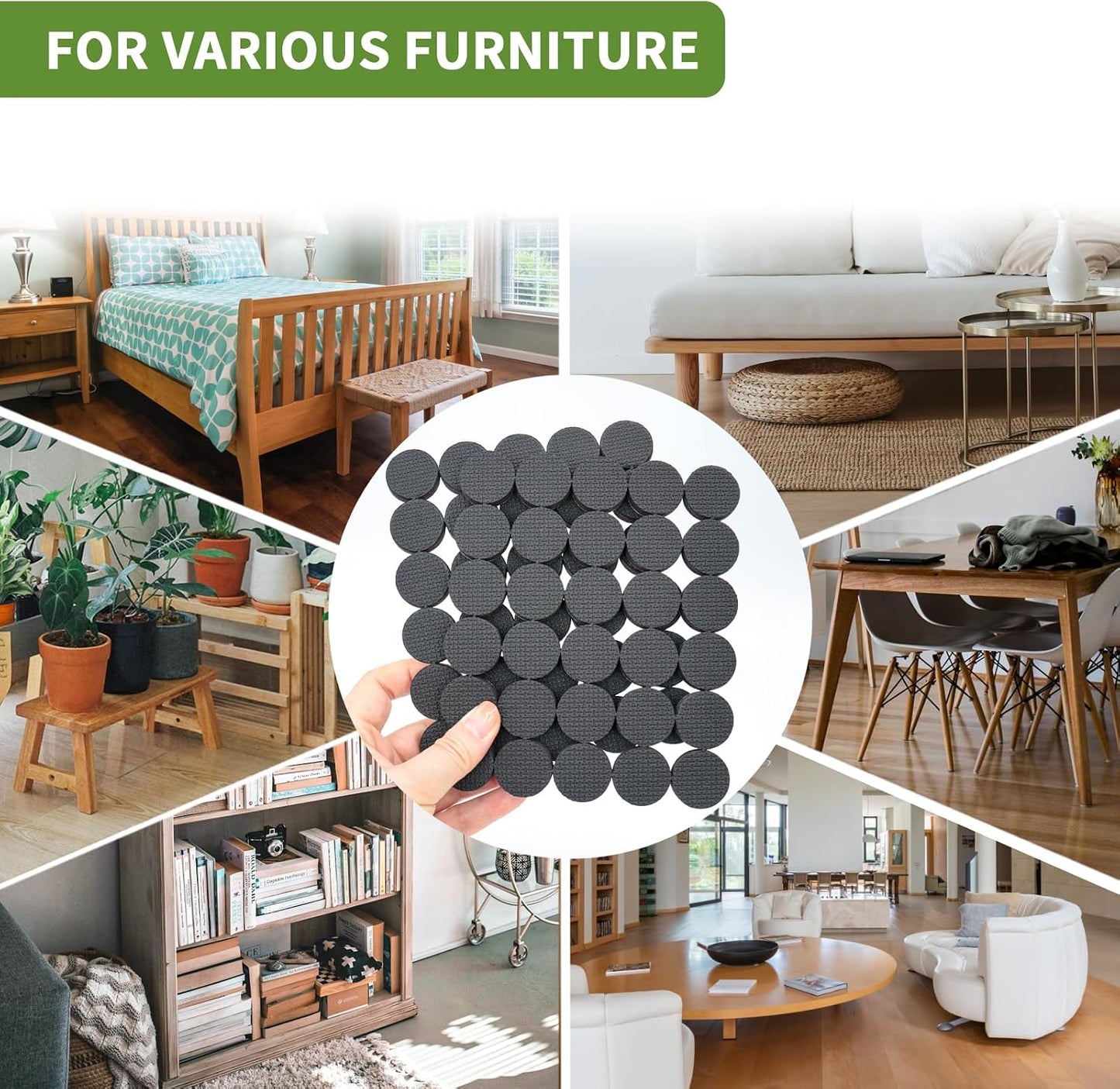 Non Slip Furniture Pads 36 PCS 1'' Square - Anti Slip Furniture Pads - Self Adhesive Rubber Feet Furniture Feet - Chair Leg Floor Protectors - Keep Furniture in Place
