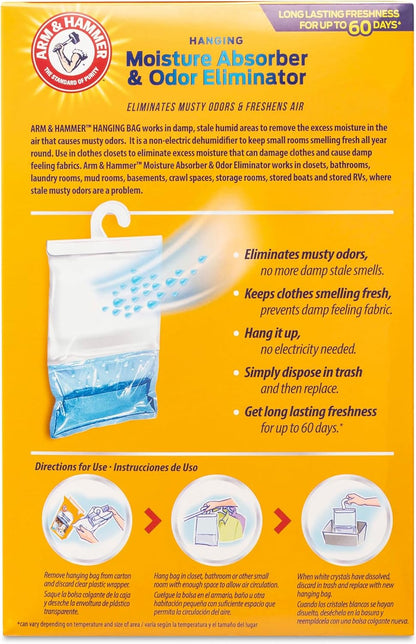 Arm & Hammer Moisture Absorber & Odor Eliminator – Fragrance Free Hanging Moisture Absorber Bag for Fresher Air, Humidity Absorber Bags for Closets & Laundry Room, 2 Pack – Packed by ILIOS