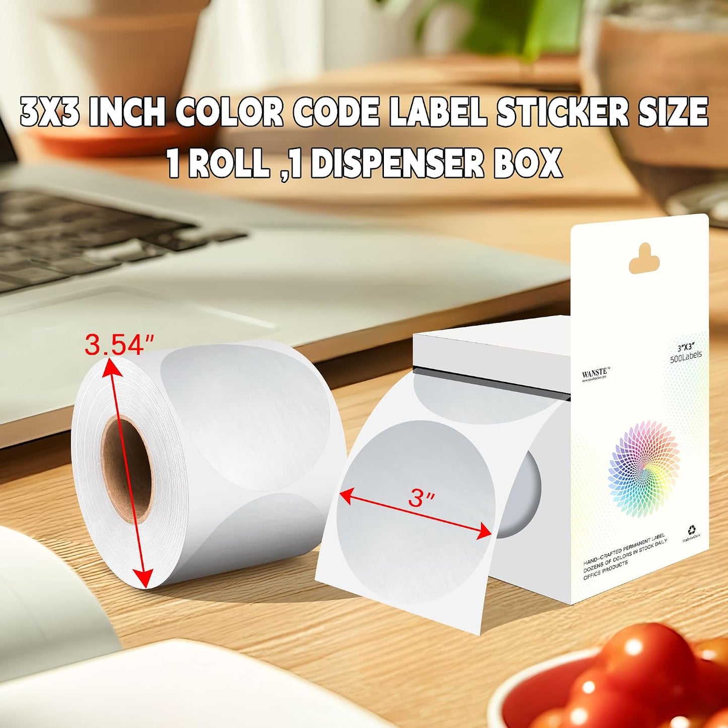 3 Inch White Color Code Dot Stickers,500 PCS Round Labels Stickers in Dispenser Box for Organization, Inventory,Classroom