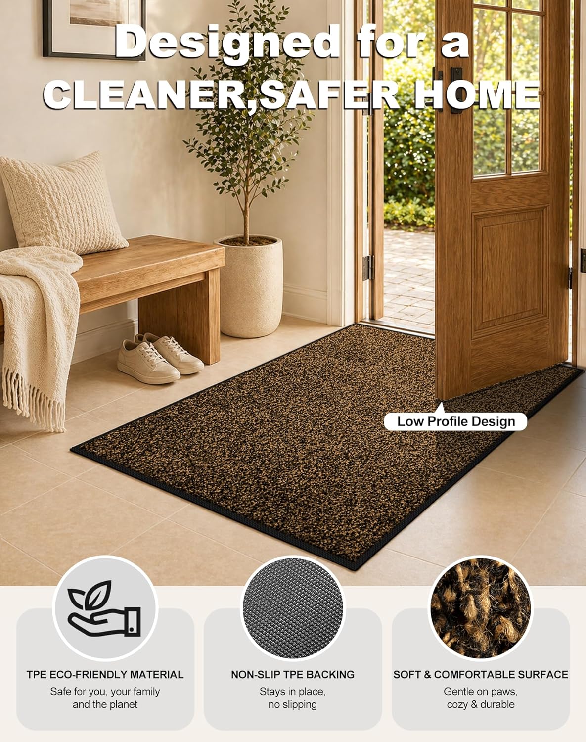 Mibao Front Door Mat, Dirt Trapper Welcome Mat for Outdoor Indoor, Non-Slip Waterproof Doormat, Durable Machine Washable Low Profile Entry Rug for Back Door Outside Patio Porch, 29.5" x 17", Grey