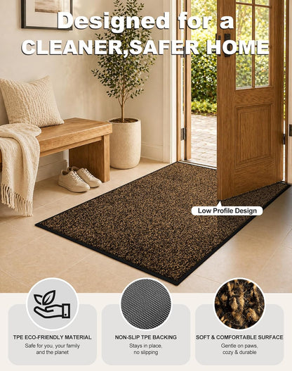 Mibao Front Door Mat, Dirt Trapper Welcome Mat for Outdoor Indoor, Non-Slip Waterproof Doormat, Durable Machine Washable Low Profile Entry Rug for Back Door Outside Patio Porch, 29.5" x 17", Grey