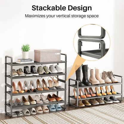 SNTD Shoe Rack - Expandable Shoe Organizer for Closet, Adjustable Metal Shoe Shelf Storage, Stackable Long Shoe Stand Holder for Garage, Entryway, Door Entrance (Black, 2-Tier)