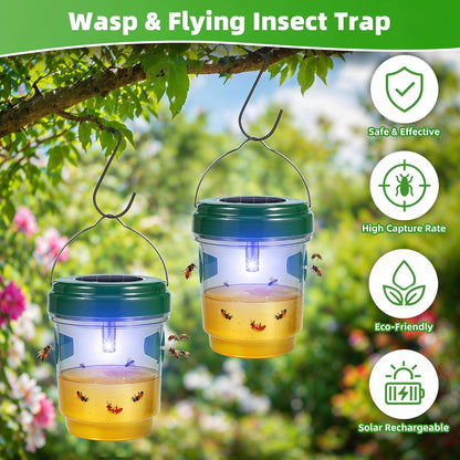 4 Pack Wasp Deterrents for Outside,Reusable Solar Powered Hanging Wasp Catcher, Stay Away from Insect for Garden Yard Deck