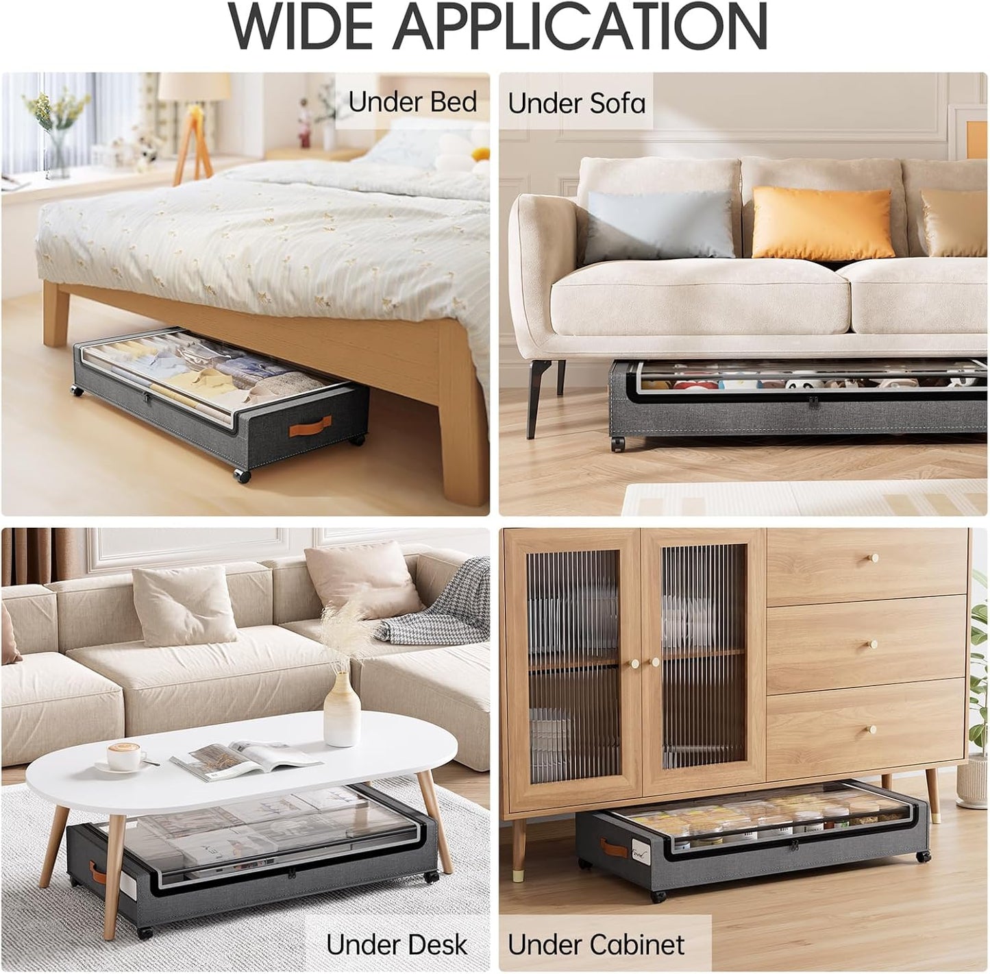 Yecaye Under Bed Storage with Wheels, 2 Pack Under Bed Storage Containers, 60L Underbed Shoe Storage with Clear Window & Label, Rolling Under Bed Metal Drawer for Clothes, Shoes, Books, Blankets