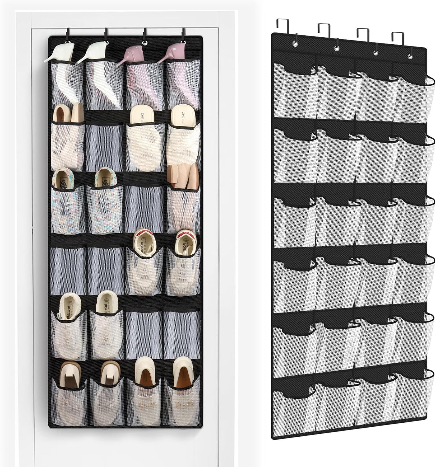 FENTEC 40 Large Pockets Over The Door Shoe Organizer, Mesh Hanging Shoe Organizer Shoe Rack for Closet Mesh Closet Shoe Holder, Over Door Organizer, Shoe Organizer for Wall, Grey, 1 Pack