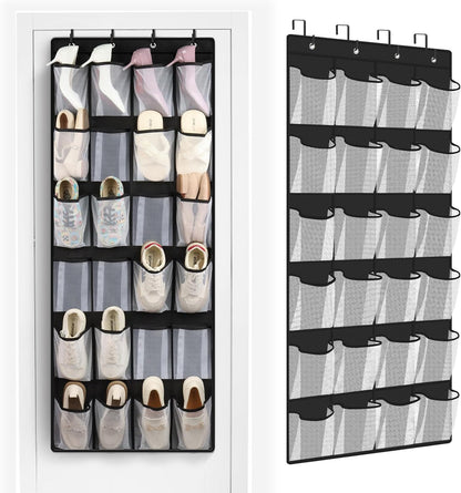 FENTEC 40 Large Pockets Over The Door Shoe Organizer, Mesh Hanging Shoe Organizer Shoe Rack for Closet Mesh Closet Shoe Holder, Over Door Organizer, Shoe Organizer for Wall, Grey, 1 Pack