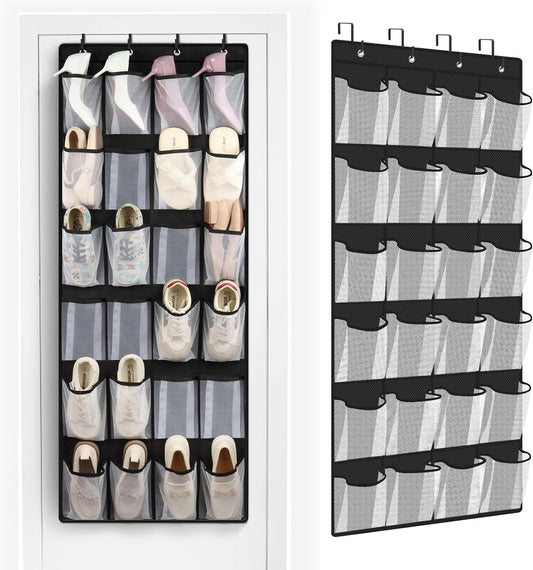 FENTEC 40 Large Pockets Over The Door Shoe Organizer, Mesh Hanging Shoe Organizer Shoe Rack for Closet Mesh Closet Shoe Holder, Over Door Organizer, Shoe Organizer for Wall, Grey, 1 Pack