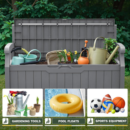 Flamaker 80 Gallon Storage Bench Outdoor Indoor, Durable All-Weather Seating with Hidden Storage, Lockable Deck Box for Garden, Patio, Poolside (Brown)