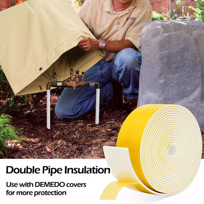 DEMEDO Pipe Insulation Tape, Pipe Wrap Insulation Foam Tape Self Adhesive, Outdoor Water Pipe Insulation Roll for HVAC, AC Line Insulation, 2 inch x 16.5 FT Heat Tape for Water Pipe, White