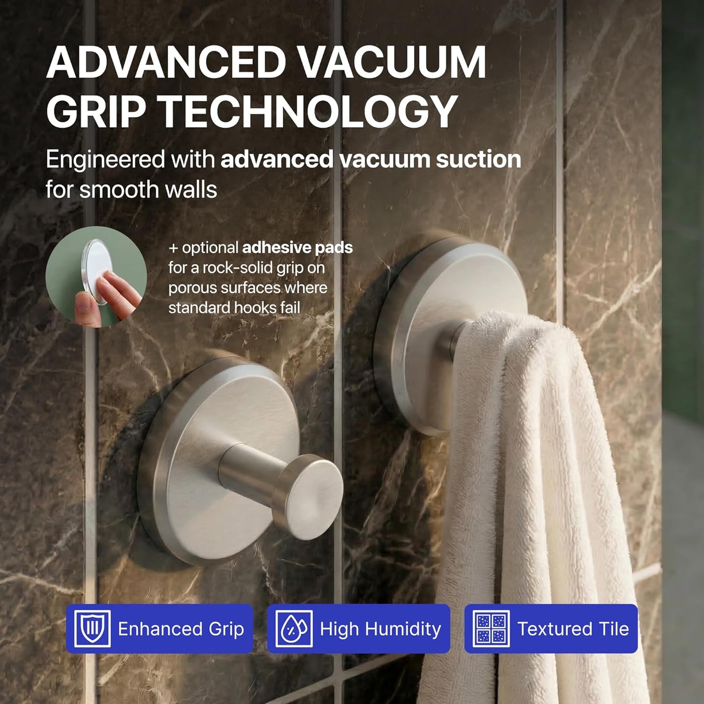 HOME SO Suction Cup Hooks for Shower & Bathroom Towel Holder 2-Pack – Suction Cups Hooks for Hanging Towels, Robes, & Coats - Tiles, Glass Door or Mirror – Shower Hooks & Towel Hooks Organizer - Black