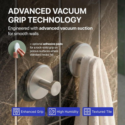 HOME SO Suction Cup Hooks for Shower & Bathroom Towel Holder 2-Pack – Suction Cups Hooks for Hanging Towels, Robes, & Coats - Tiles, Glass Door or Mirror – Shower Hooks & Towel Hooks Organizer - Black