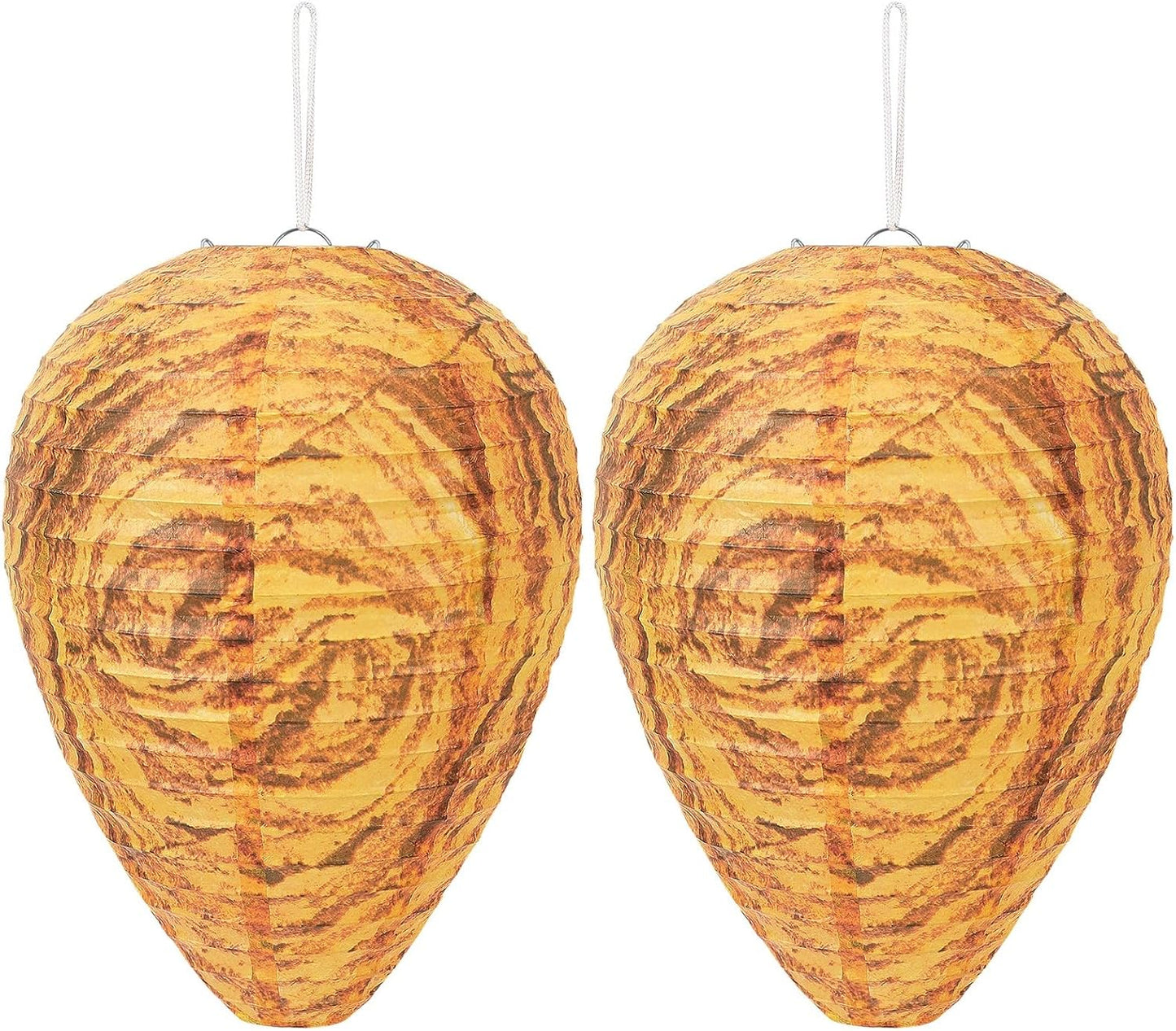 DECYOOL 2 Pack Fake Wasp Nest Decoy Outdoor Waterproof Material | Waterproof Material, Eaves/Garbage/Pool Areas, Territorial Hive Mimicry, Includes 2 Hanging Ropes for Easy Setup