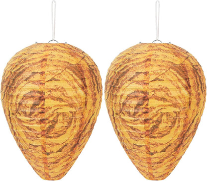 DECYOOL 2 Pack Fake Wasp Nest Decoy Outdoor Waterproof Material | Waterproof Material, Eaves/Garbage/Pool Areas, Territorial Hive Mimicry, Includes 2 Hanging Ropes for Easy Setup