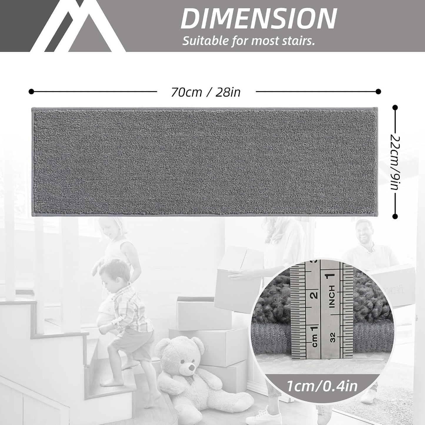 COSY HOMEER Stair Treads Non-Slip Carpet Stair Treads for Wooden Steps, Indoor Stair-Runner Rugs for Kids Elders & Pets 28"x9" (4Pc, Dark Gray)