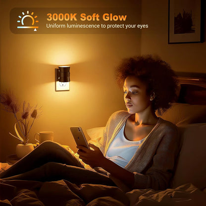 JandCase Motion Night Light, Rotating Night Lights Plug into Wall, 3 Colors 3000K-5000K-Amber, Dusk to Dawn & Motion Sensor, 3 Level Brightness Nightlight for Bathroom Bedroom Hallway [2 Pack]