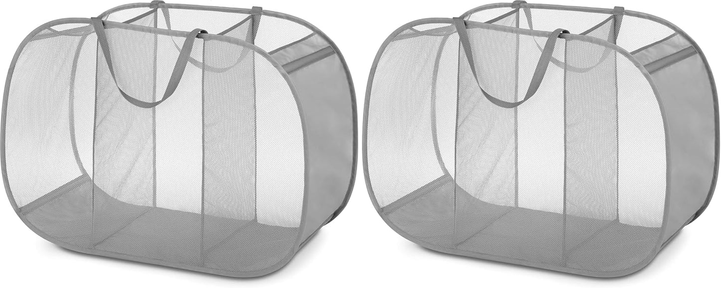Whitmor Mesh Popup Laundry Hamper 3 Compartment Sortable Horizontal Collapsible Laundry Basket for Clothes Laundry Room Bedroom