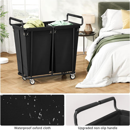 Gewudraw Large laundry hamper with Wheels, 3 Bag Big Rolling Laundry Hamper Sorter Cart, Extra Large Laundry Clothes Hamper, Heavy Duty Laundry Basket Organizer for Laundry Room,Bathroom,Black