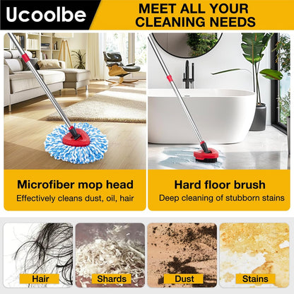 Spin Mop Replacement Head for O Cedar 2 Tank RinseClean, 4 Microfiber mop Refill, 1 Scrub Brush, 1 Mop Stick, 1 Mops Base, Deep Cleaning, 30" to 58" Mop Handle Replacement