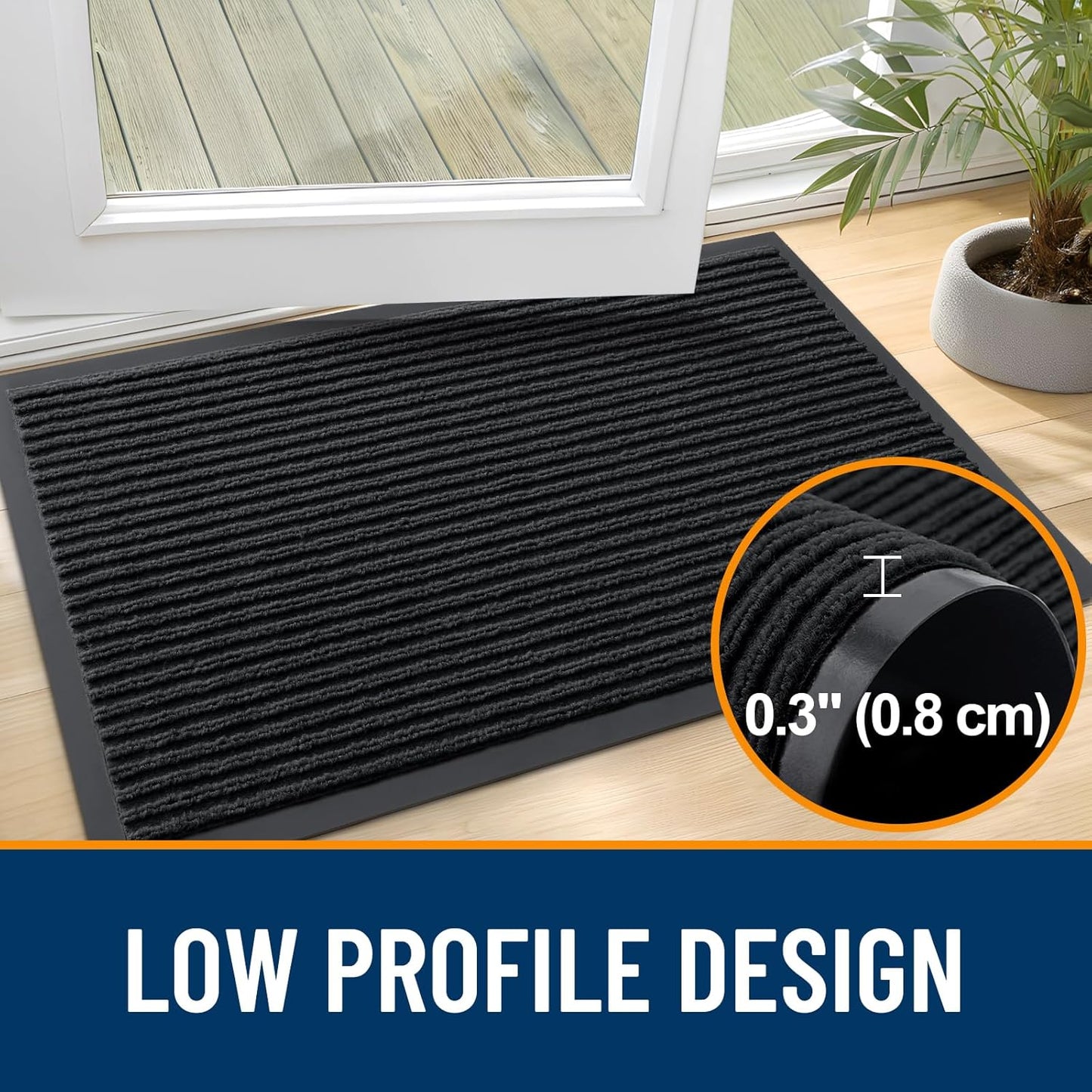 OLANLY Front Door Mat Indoor Outdoor Entrance, 2-Pack 29.5 x 17 Inch, Waterproof Heavy Duty Doormat, Fade Resistant, Low Profile, Easy Clean Patio Porch Welcome Floor Mats for Entry, Grey