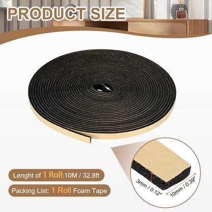 PATIKIL Foam Insulation Tape, 1-1/2" W x 1/8" t x 32.8FT Self Adhesive Weather Stripping Door Seal Strip for Door Window Air Conditioning, Black - Colors A
