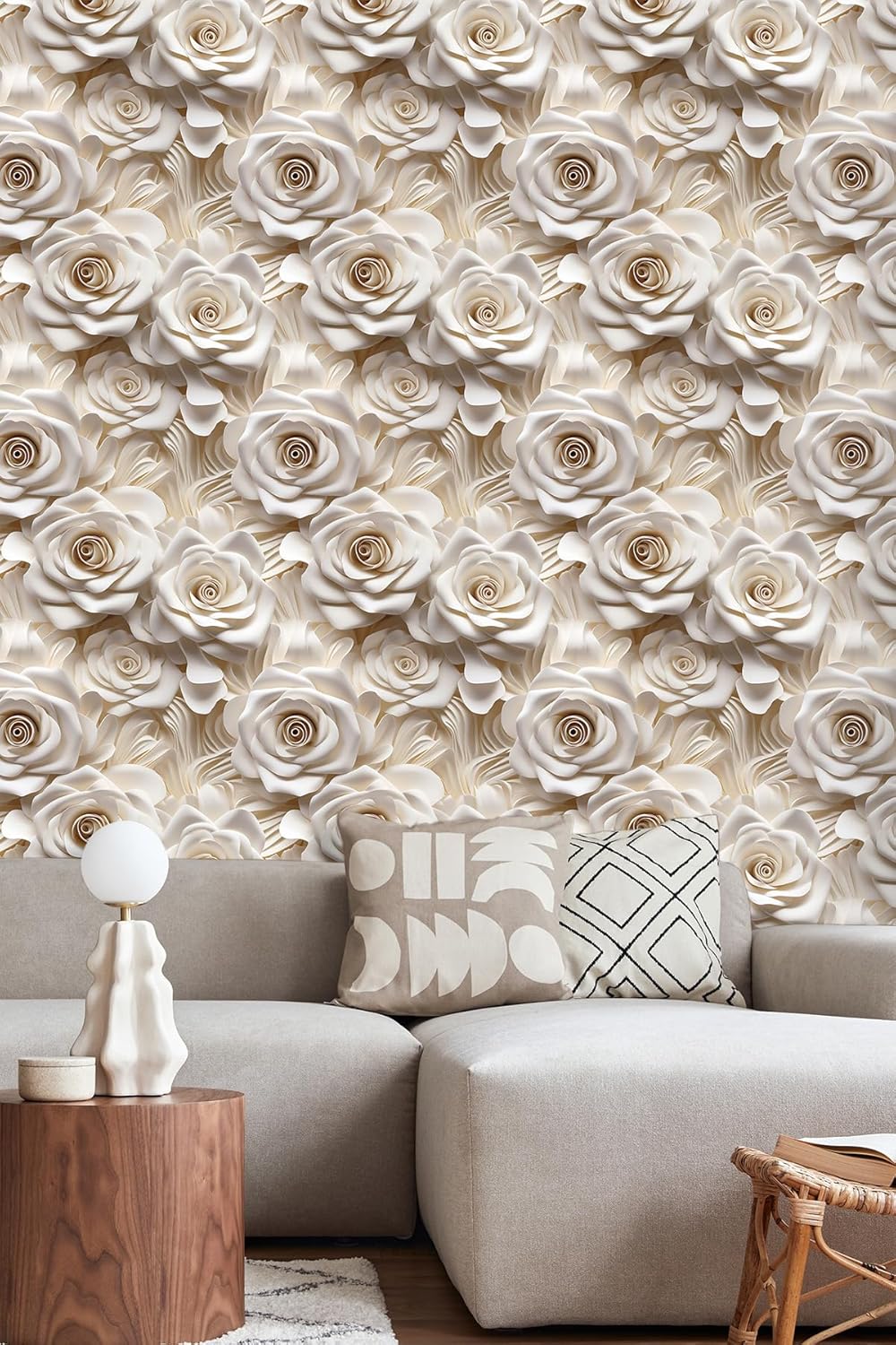 Floral Peel and Stick Wallpaper 3D Effect Interior Wall Décor Contact Paper Self Adhesive Removable Renter Friendly for Bedroom Living Cabinet Room 17.7in x 9.8ft (Not Textured Wallpaper