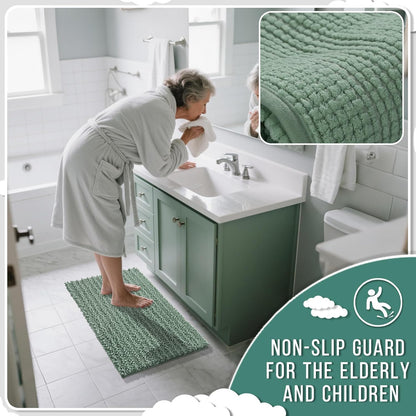 Yimobra Bathroom Rugs Non Slip Washable - Ultra Soft Absorbent Chenille Bath Mat, Quick Dry Shaggy Floor Carpet for Tub Shower, Gray Home Decor Accessories, 24x17 Inch