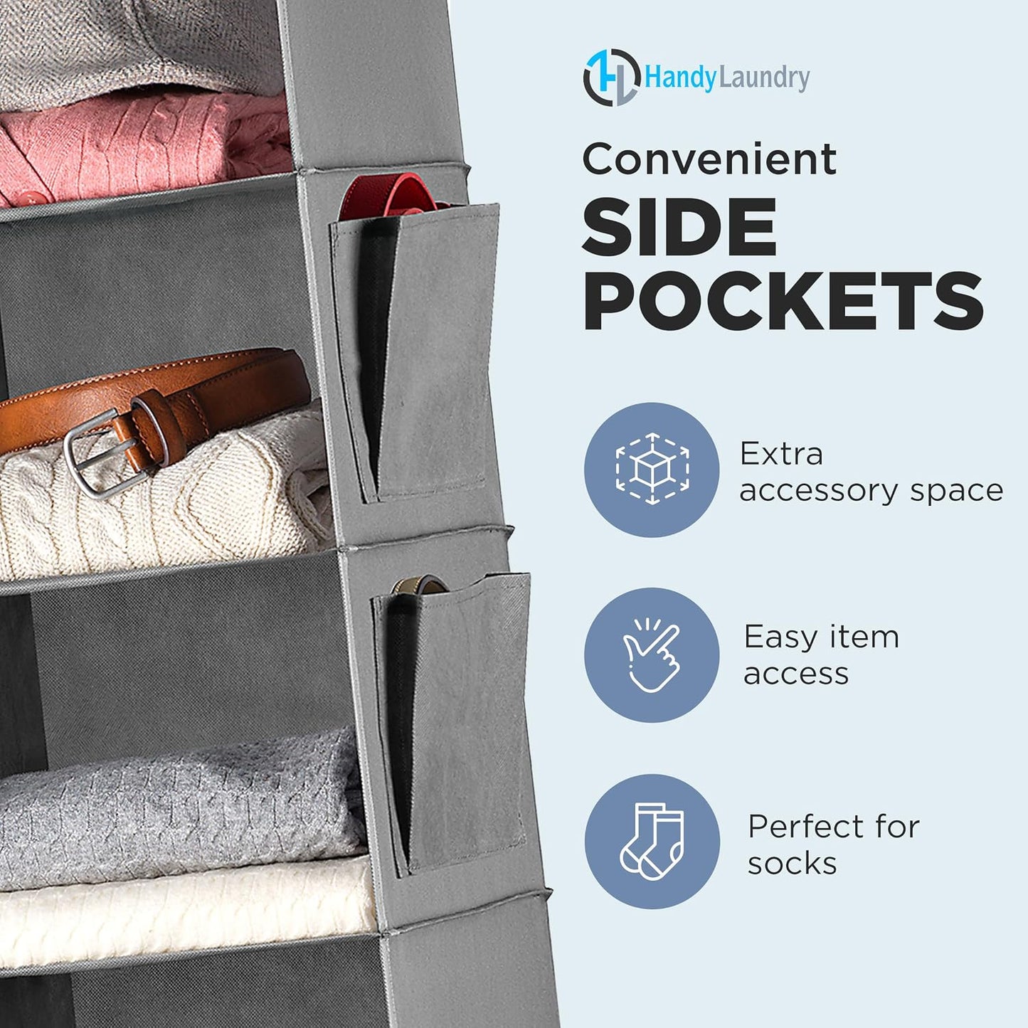 Handy Laundry Hanging Closet Organizer - 6 Shelf Storage for Clothes, Sweaters, Shoes & Accessories - Space-Saving Wardrobe Shelves with Hooks for Dorm, RV & Small Closet Organization (Beige)