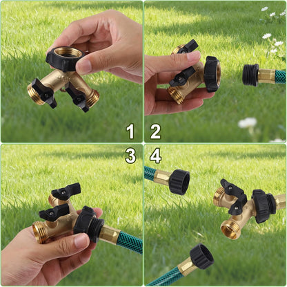 Biswing 2 Pack Garden Hose Splitter 2 Way, Heavy Duty Brass Connector Tap Splitter, Y Splitter 2 Valves with 4 Extra Rubber Washers