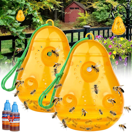 JNKNT Wasp Trap Bee Catcher, Outdoor Hanging Wasp Trap, Reusable Hornet & Yellow Jacket Trap, 2 Pack (Pear Shape - Orange)