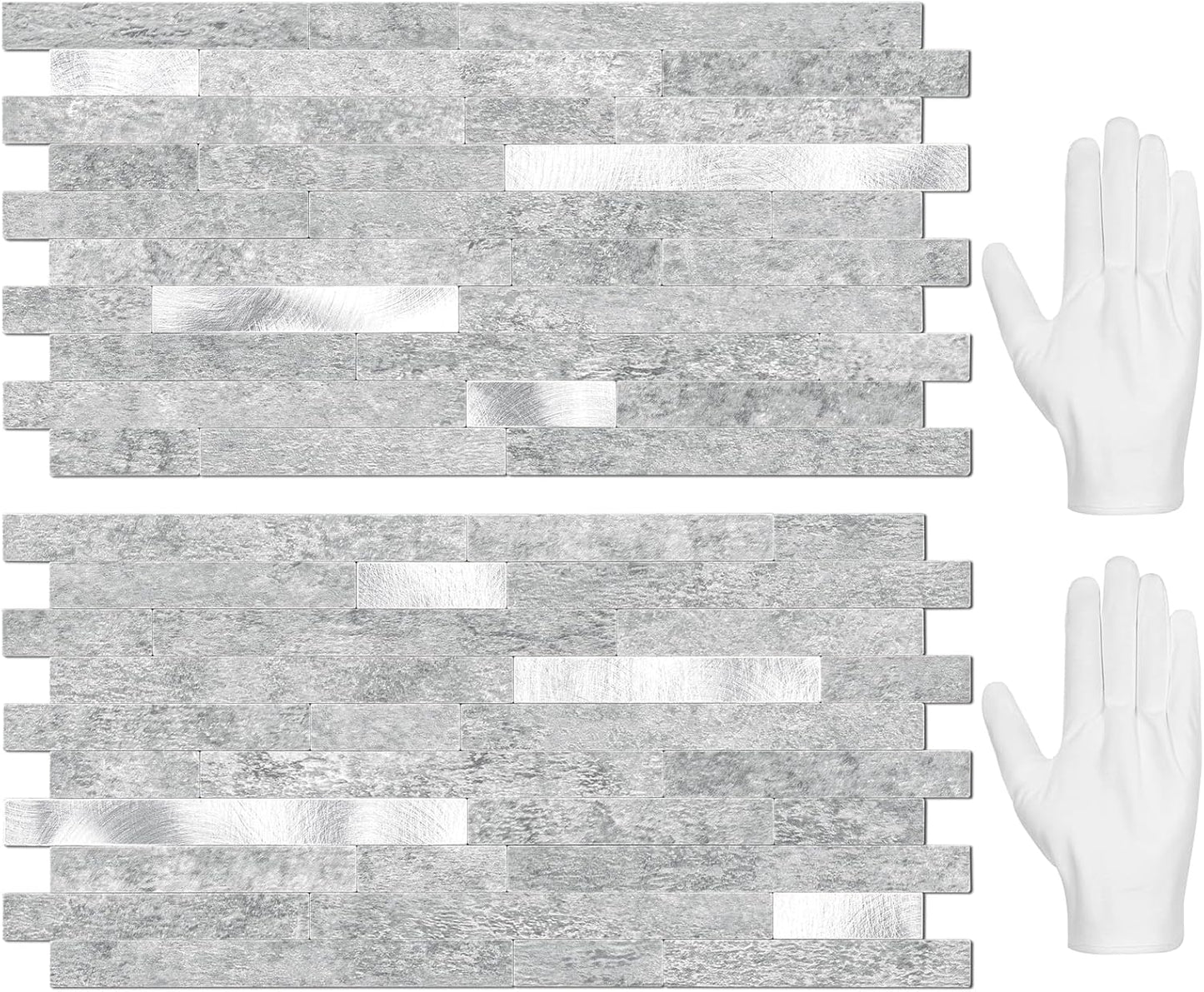 STICKGOO 20 Sheets Peel and Stick Backsplash Tile, Stick on Backsplash for Kitchen and Bathroom, White Sandstone Look PVC Mixed Metal Gold Self Adhesive Wall Tiles