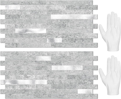 STICKGOO 20 Sheets Peel and Stick Backsplash Tile, Stick on Backsplash for Kitchen and Bathroom, White Sandstone Look PVC Mixed Metal Gold Self Adhesive Wall Tiles