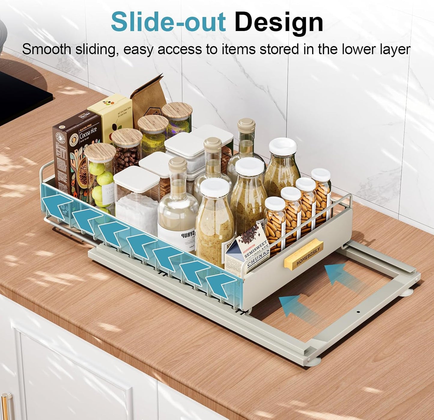 Under Sink Organizer Kitchen - Upgraded Professional Rails, 2 Tier Dual Pull Out Cabinet Storage, Height Adjustable Under Sink Storage, Metal Sliding Drawer for Kitchen & Bathroom, White, 2 Pack