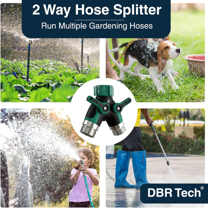 DBR Tech® Hose Splitter 2 Way, Heavy Duty Metal Connector, Two Way Garden Hose Splitter, High Flow Spigot Faucet Bib Adapter, Solid Double Y Shut Off Valve for Outdoor Gardening Hoses, Orange