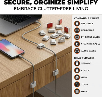 100 Pcs Adhesive Cable Clips for Wall and Desk - Self Adhesive Cord Holder and Cable Management Clips for USB, HDMI and Charging Cords, Led Light Strip Clips for Home Office, Car, RV, and Nightstand