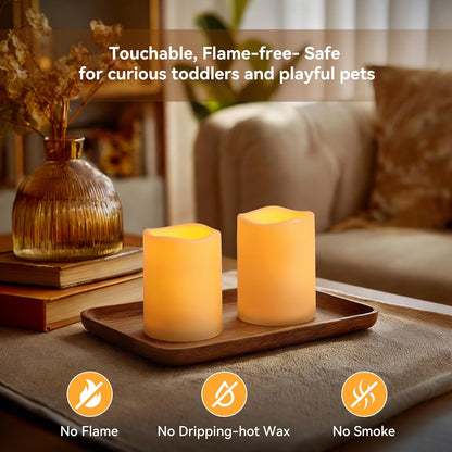 Raycare Outdoor Waterproof Flameless Candles, Battery Operated LED Electric Candles with Remote and Timers, Fake Pillar Candle for Patio, Porch, and Wedding Decor, Ivory, Set of 3(3"x4" 5" 6")