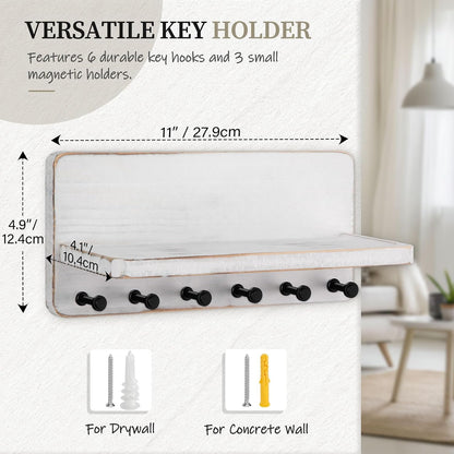 Nekon Key Holder for Wall with Shelf, Pine Wooden Key Hanger Wall Mounted, Farmhouse Wall Organizer for Home Entryway & Apartment (Standard, Wood)