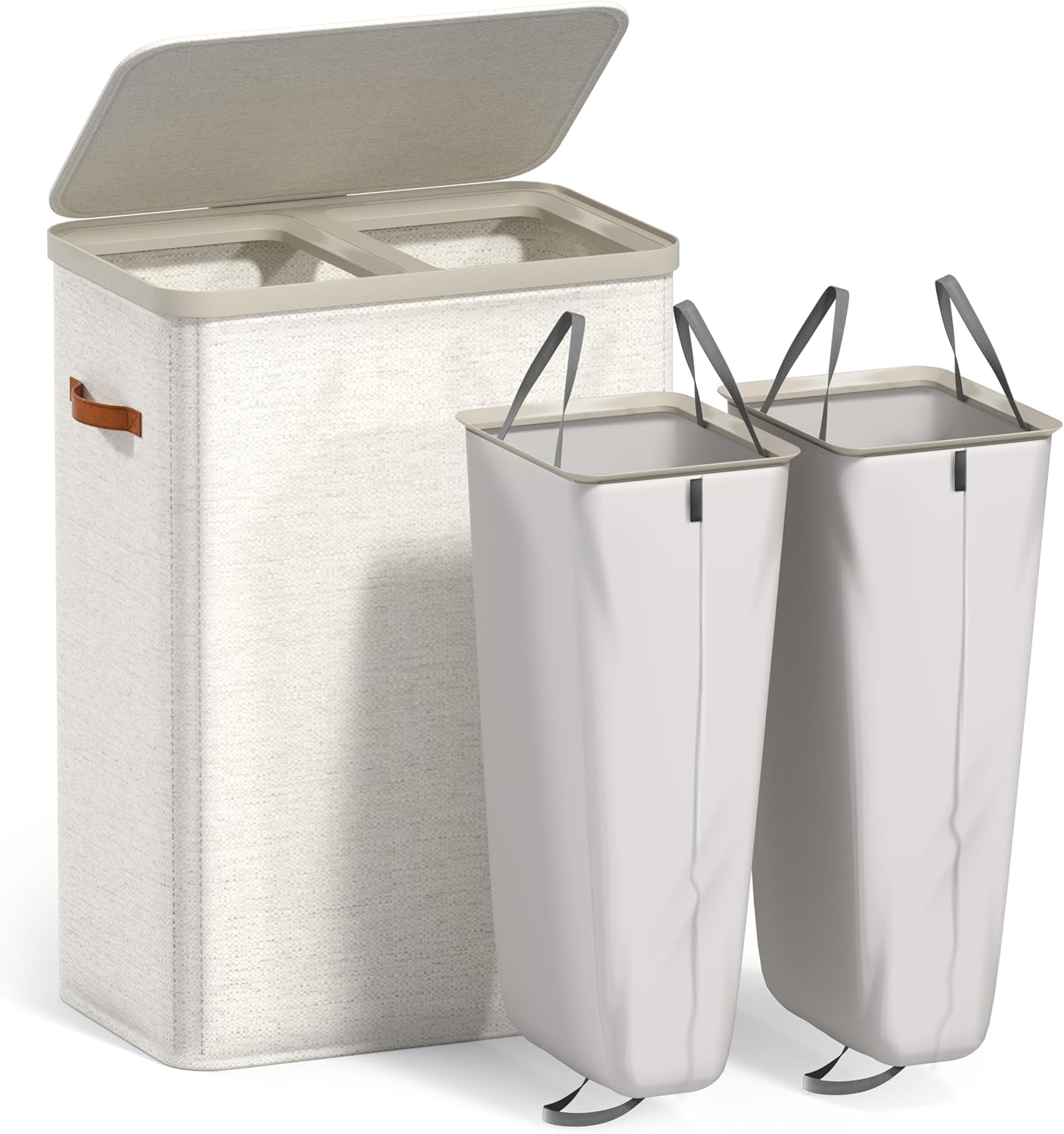 Sorbus Laundry Hamper with Lid - Collapsible 3-Compartment Fabric Laundry Basket with Handles and Removable Laundry Bag – 50 Gallon (190 L) Dirty Clothes Hamper for Bedroom, bathroom and dorm (Beige)