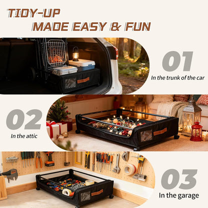 Under Bed Storage with Wheels, Black, 35L Large Capacity | Clear Lid & Label, Rolling Metal Drawer, For Clothes, Shoes, Toys, Books, Blankets