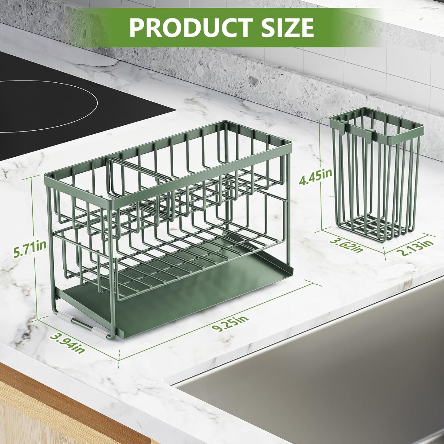 Cisily 2-Tier Kitchen Sink Caddy Organzier Rack with Flexible Dish Brush Holder, Sponge Holder for Kitchen Sink Countertop Organization Storage,Home Decor Accessories Essentials Stainless Steel