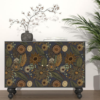 Blue Wallpaper Peel and Stick,Vintage Boho Floral Contact Paper 17.5" x 118", Retro Botanical Flower Wall Paper Self Adhesive Removable Waterproof for Walls Shelves Cabinet Table (Blue,Yellow, Green)