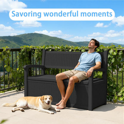 80 Gallon Outdoor Storage Bench, Heavy Duty Deck Box with Stripe Texture, Waterproof Resin Patio Seating for Cushions & Garden Tools, Lockable, 2-Person Capacity, 51"x 24"x 35", Black