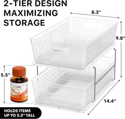Simple Houseware 2 Tier Bathroom Organizer Tray Pull-Out Sliding Drawer/Under-Sink Storage, Clear